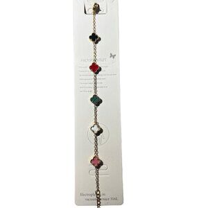 WOMENS GOLD PLATED MULTI COLOR  MINI IRISH SHAMROCK STAINLESS STEEL BRACELET